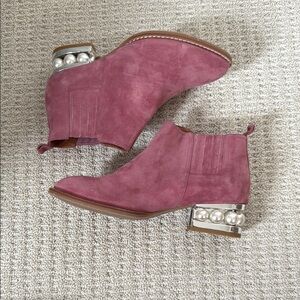 Women's Pink Ankle Boots with Pearl Heel